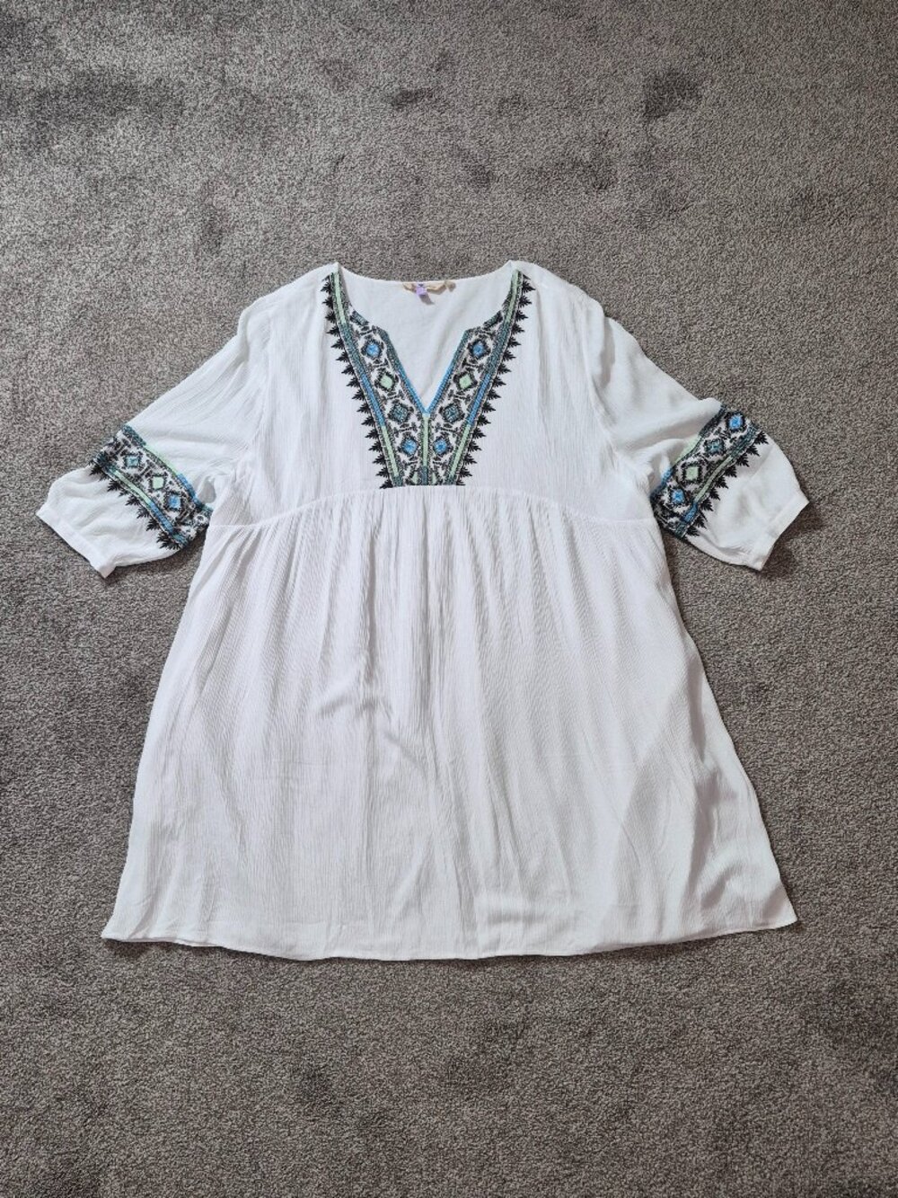 SOFT SURROUNDINGS White Boho 3/4 Sleeve Short Lined Dress; Size 3X